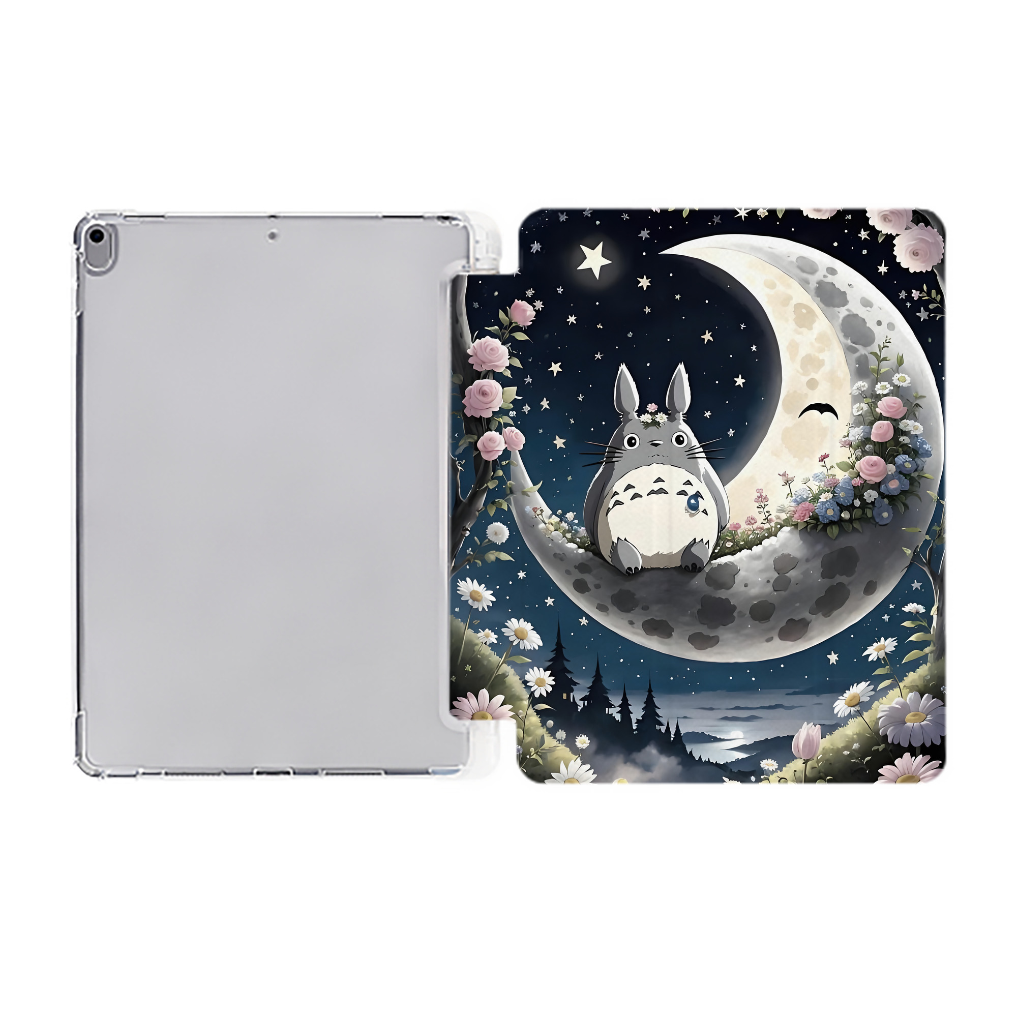 （画像用） となりのトトロ 草壁メイ 草壁サツキ My Neighbor Totoro Satsuki Kusakabe Mei Kusakabe IPad ケース ペン収納付き 三つ折りスタンド PUレザー×シリコン 対応機種9.5/10.5/10.9インチ